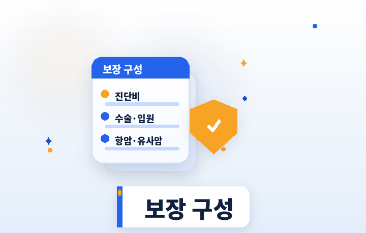 암보험 보장 구성 보험증권과 방패 일러스트